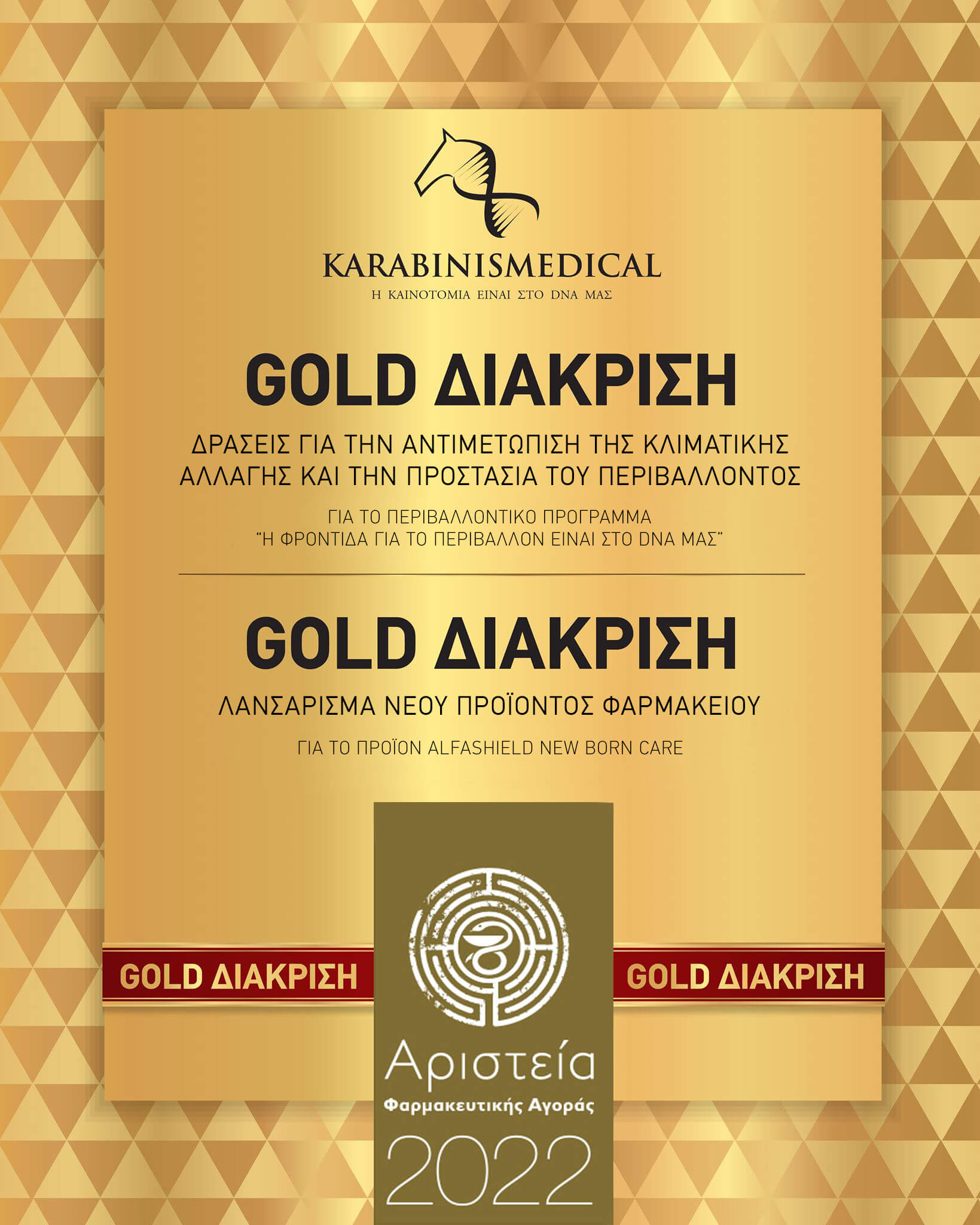 Pharmaceutical Market Excellence Awards 2022: 2 GOLD AWARDS for Karabinis Medical S.A.